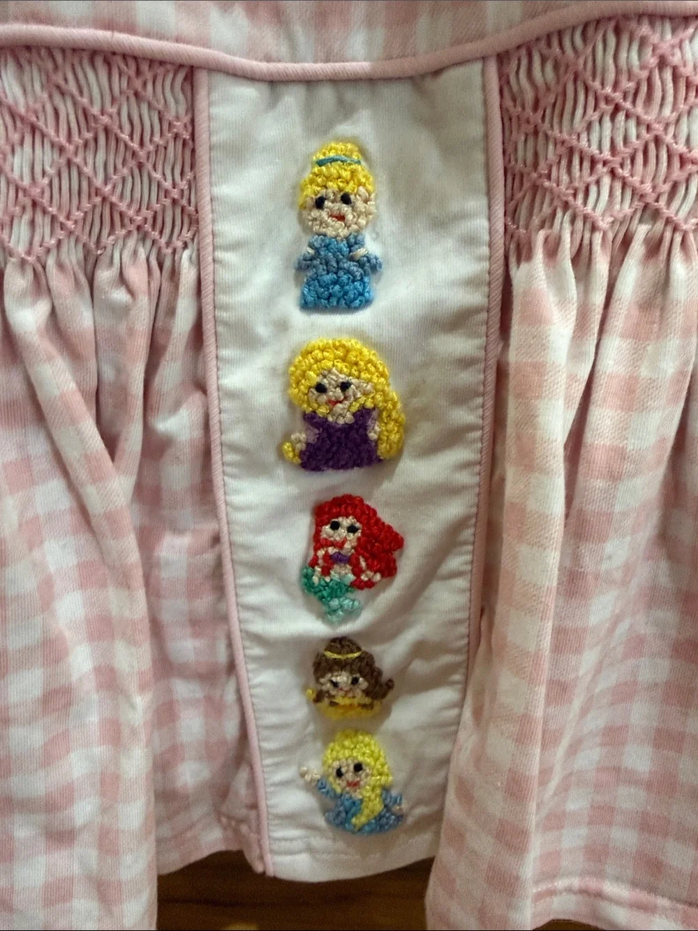 Pink Gingham Smocked Baby Matching Set with French knot Disney princesses